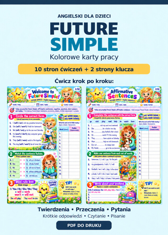 Future Simple - 10-stronicowy workbook dla uczniów szkoły podstawowej
