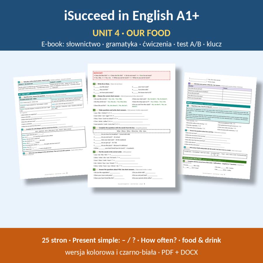 iSucceed in English A1+ – Unit 4 Our food | klasa 5 | e-book 27 stron + klucz