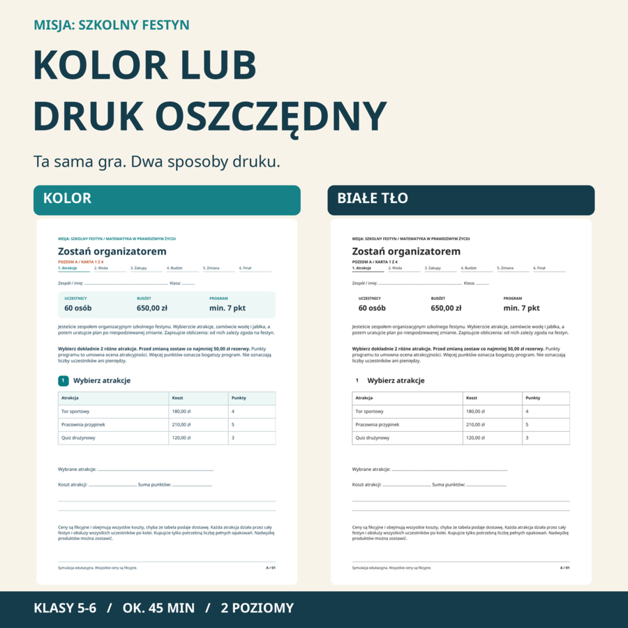 Misja: Szkolny Festyn | gra matematyczna, klasy 5-6