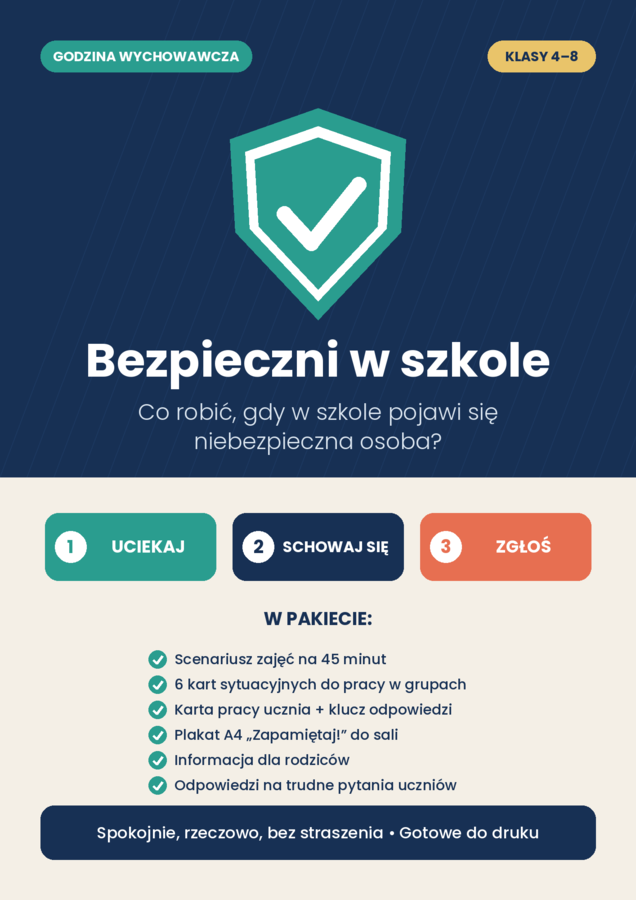 „Alarm! Napastnik w szkole. Uciekaj – Schowaj się – Zgłoś”