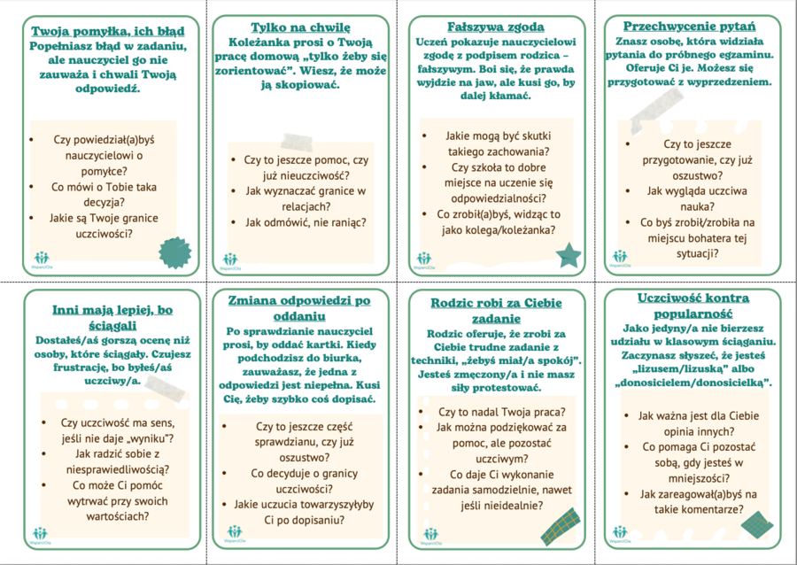 Ściąganie. Karty pracy – Dylematy szkolne