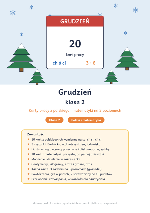 Grudzień klasa 2: karty pracy z polskiego i matematyki