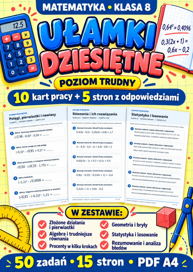 UŁAMKI DZIESIĘTNE-TRUDNE-klasa 8