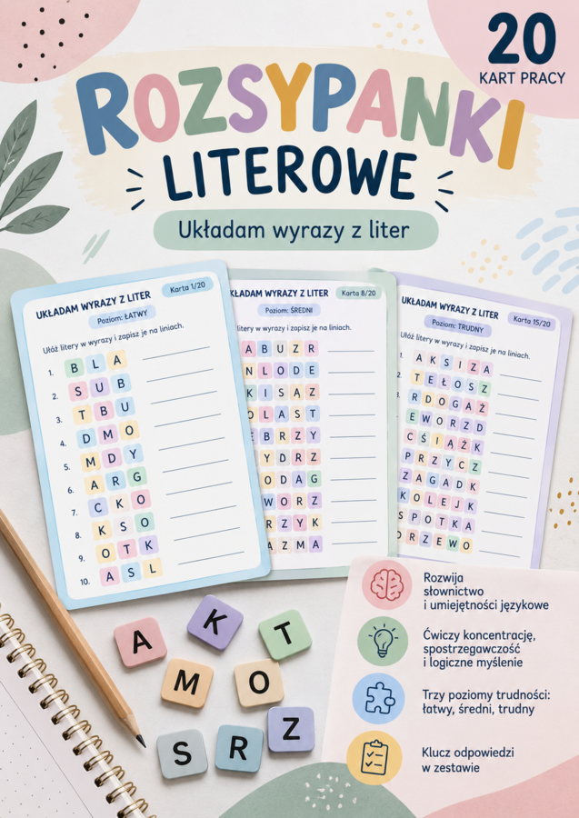 Rozsypanki literowe – 20 kart pracy