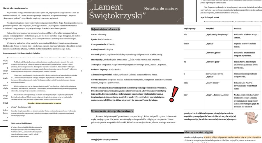 ,Lament świętokrzyski” notatka do matury