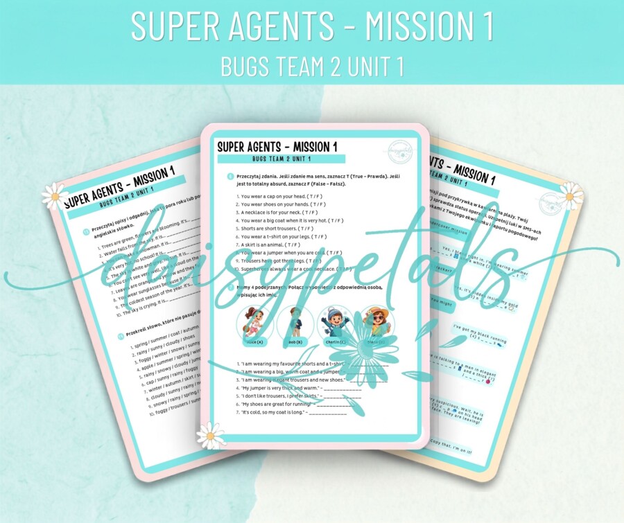 🕵️‍♂️ Karta Pracy: SUPER AGENTS - Mission 1 (Bugs Team 2 Unit 1) | Ubrania, Pogoda + Klucz