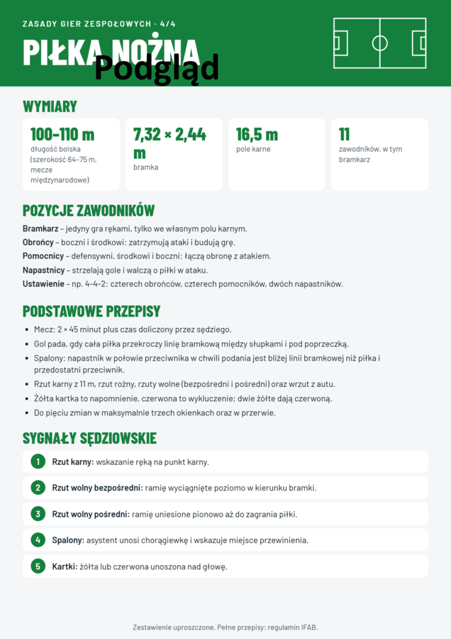 Infografiki zasady gier zespołowych, fair play, pierwsza pomoc, rozciąganie po wysiłku, regulamin WF