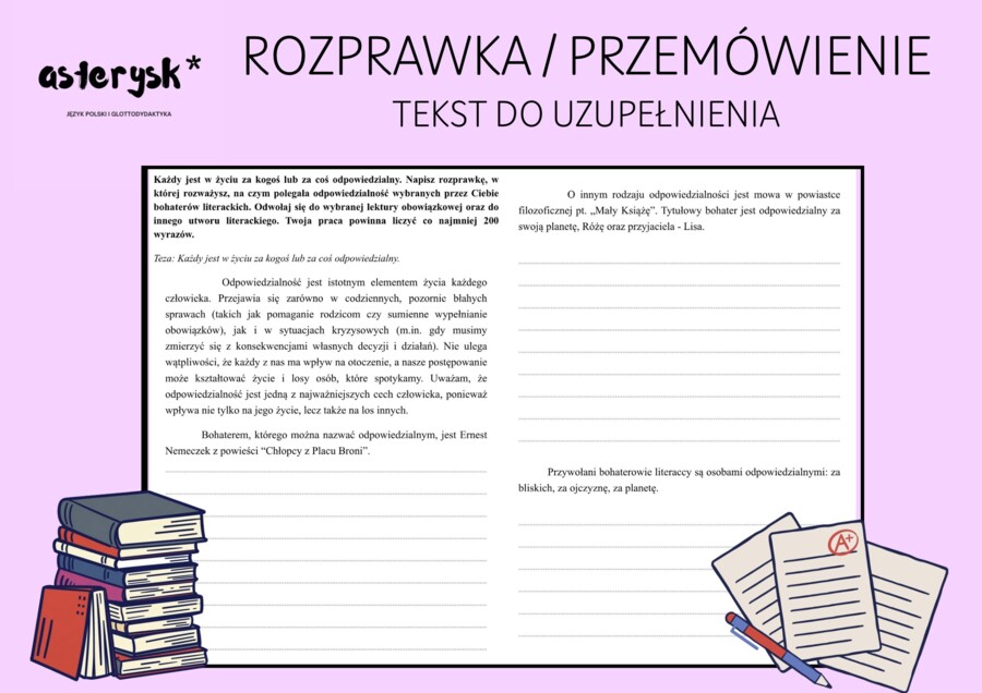 Wypowiedź argumentacyjna (rozprawka/przemówienie) - tekst do uzupełnienia