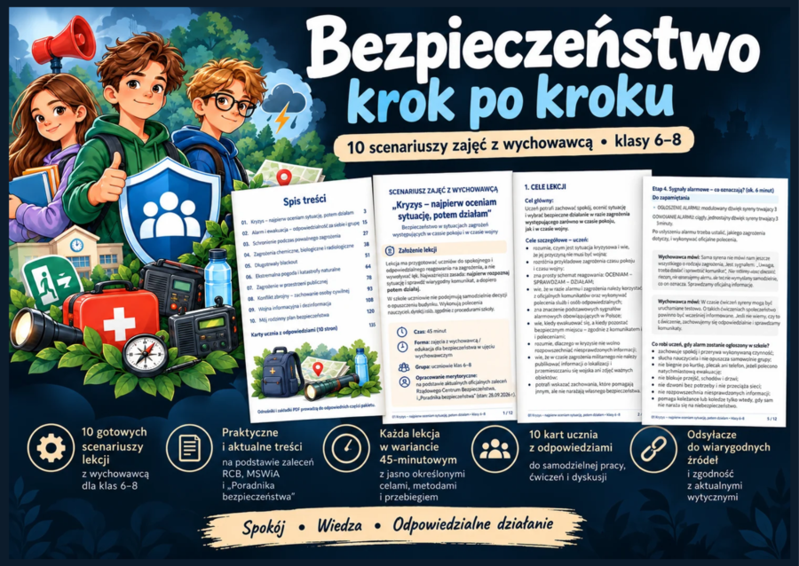 🚨 Bezpieczeństwo krok po kroku – 10 scenariuszy zajęć z wychowawcą dla klas 6–8