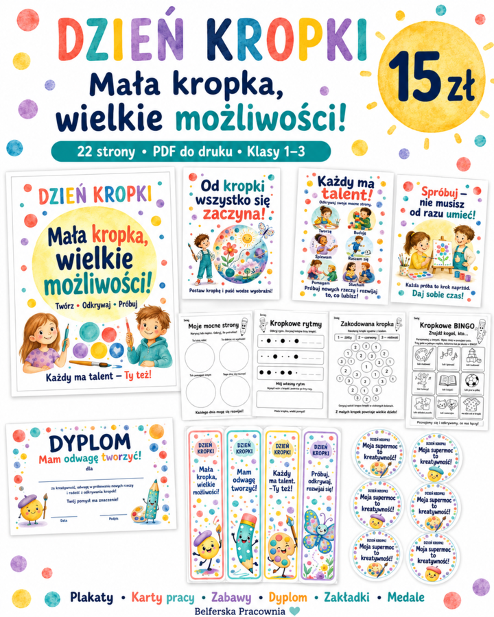 Pakiet materiałów na Dzień Kropki (gazetka , karty pracy, dodatki)