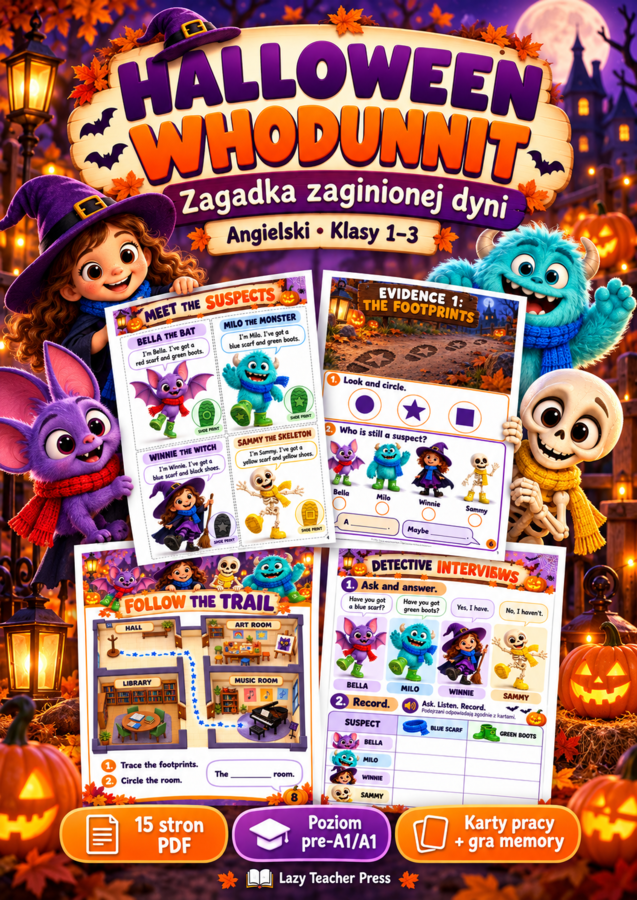 Halloween Whodunnit – Zagadka zaginionej dyni | Angielski, klasy 1–3 | Gra detektywistyczna PDF