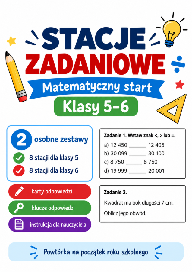 Stacje zadaniowe – Matematyczny start – klasy 5–6