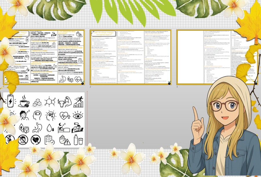 Sketchnotka/notatka - dla ucznia i przypomnienie dla nauczyciela w pdf. Temat "Jak działają napoje energetyzujące?". Edukacja zdrowotna. Klasa 6.