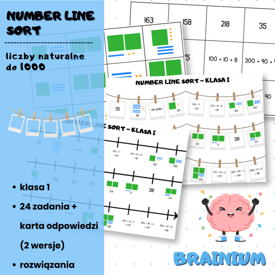 NUMBER LINE SORT (SORTOWANIE LICZB NA OSI LICZBOWEJ) - liczby naturalne do 1000