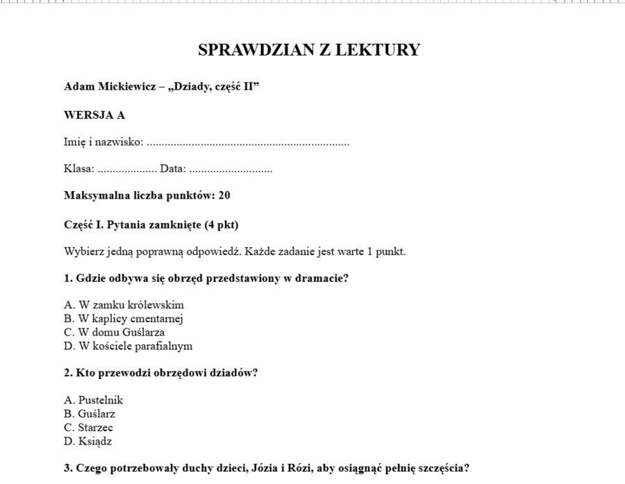 Sprawdzian- Dziady II