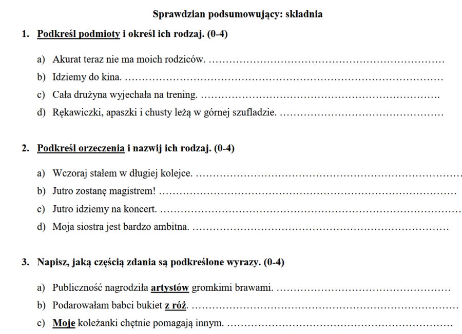 Sprawdzian podsumowujący ze składni