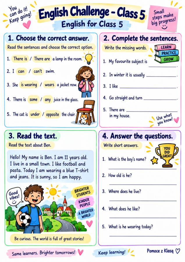 „English for Class 5 – 20 kart pracy z języka angielskiego - Klasa 5”