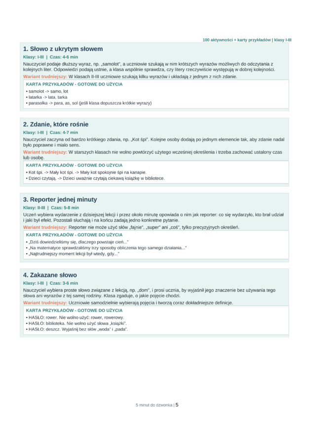 5 minut do dzwonka – 100 krótkich aktywności dla klas I–III