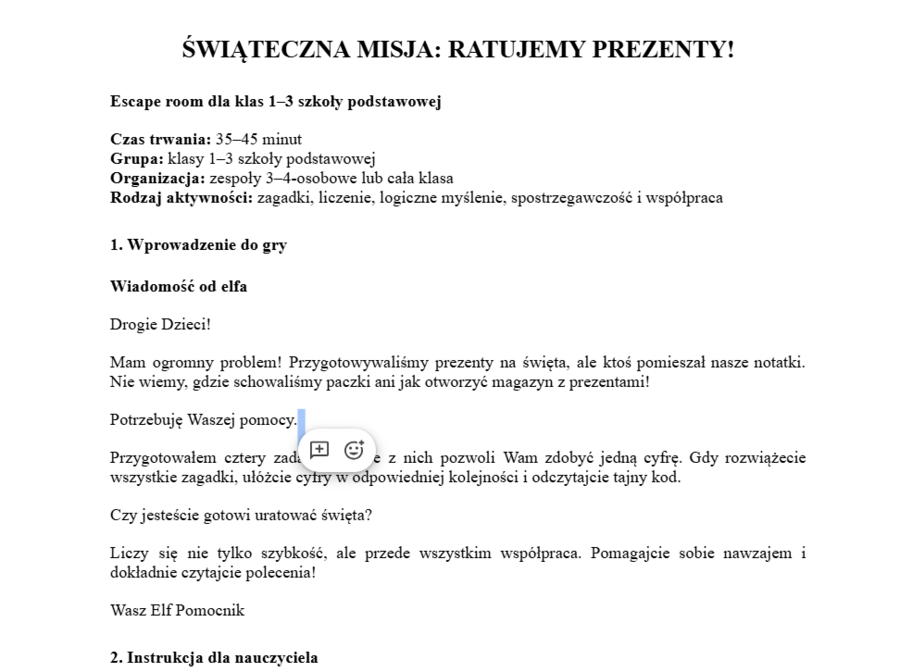 Ratujemy prezenty- escape room
