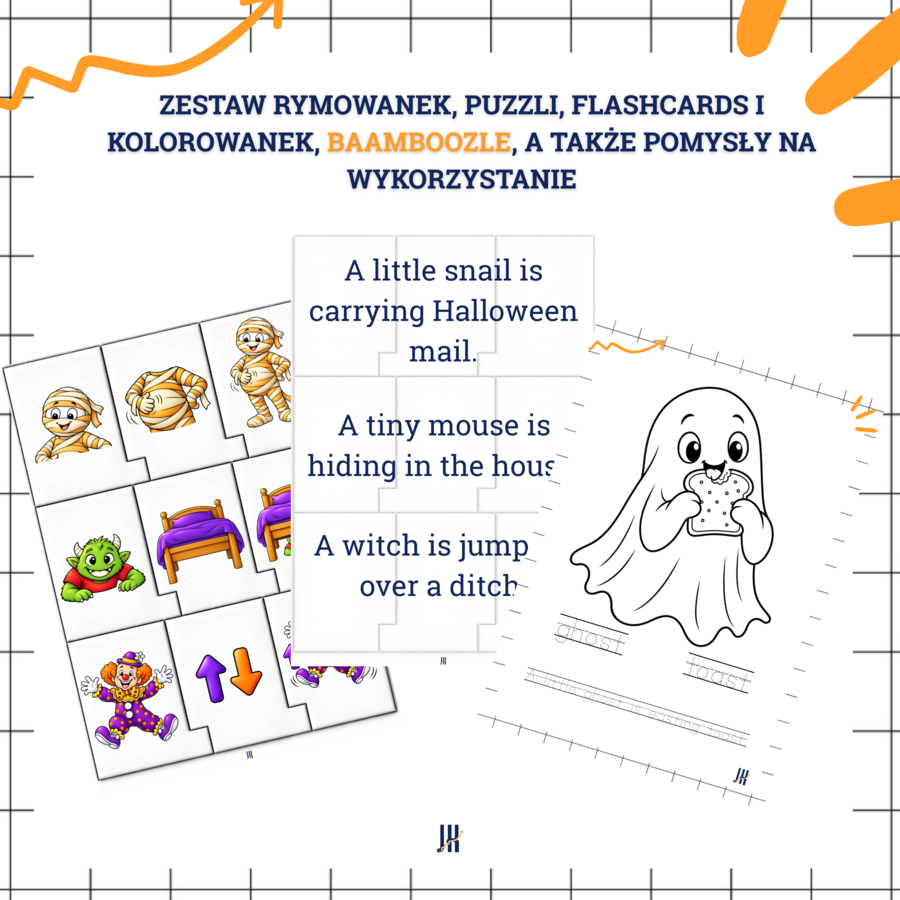 HALLOWEEN RHYMES - kompletny zestaw od przedszkola aż do klas 4 - kolorowanki, pisanie po śladzie, puzzle