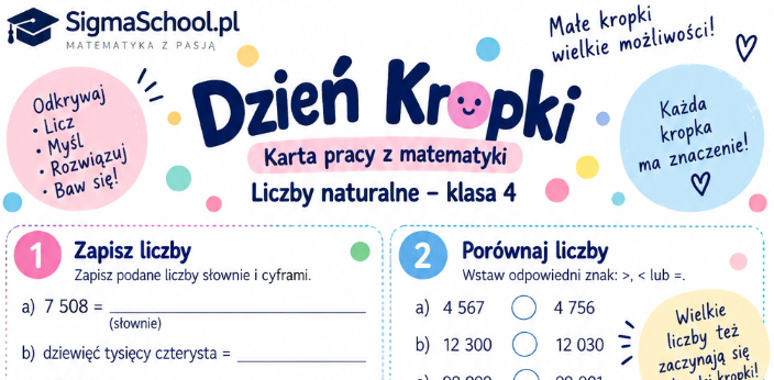 Karta pracy z matematyki: Dzień Kropki – Liczby naturalne (Klasa 4)
