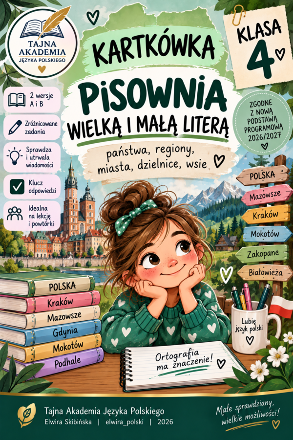Kartkówka – Wielka i mała litera: państwa, miasta i inne nazwy własne | Klasa 4| PDF