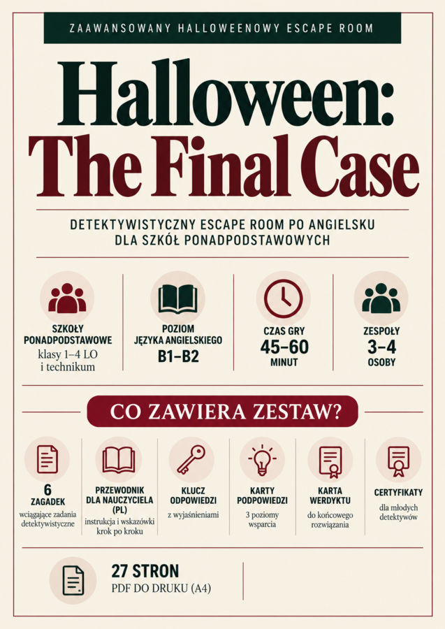 Halloween: The Final Case – escape room po angielsku dla szkół ponadpodstawowych (B1–B2)