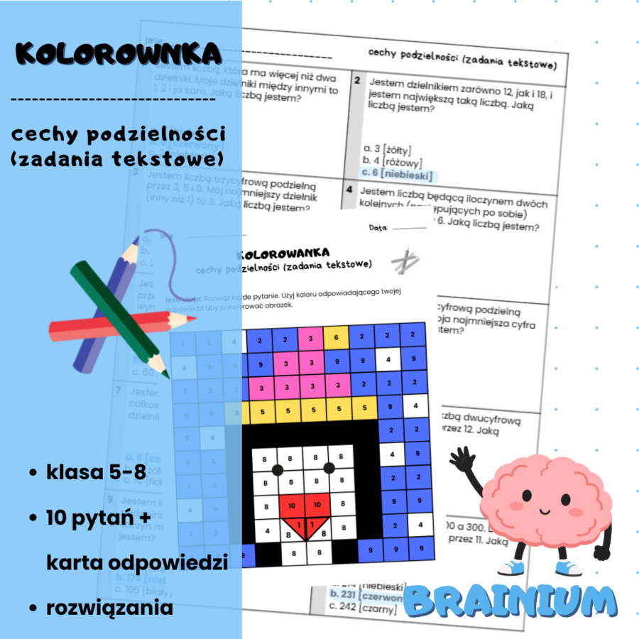 KOLOROWANKA - cechy podzielności (zadania tekstowe)