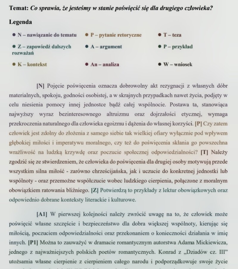 Kolorowa rozprawka maturalna – matura podstawowa: „Co sprawia, że jesteśmy w stanie poświęcić się dla drugiego człowieka?”