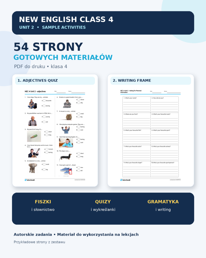New English Class 4 – Unit 2 | Kompletny zestaw ćwiczeń do druku