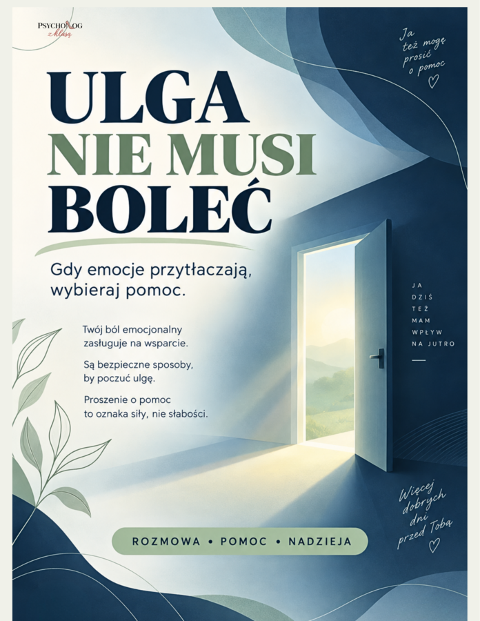 Ulga nie musi boleć-o samookaleczeniach, kryzysie, plakaty, gazetka