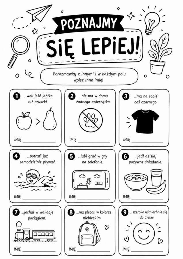Gra zapoznawcza (Bingo) – integracja na pierwsze dni szkoły
