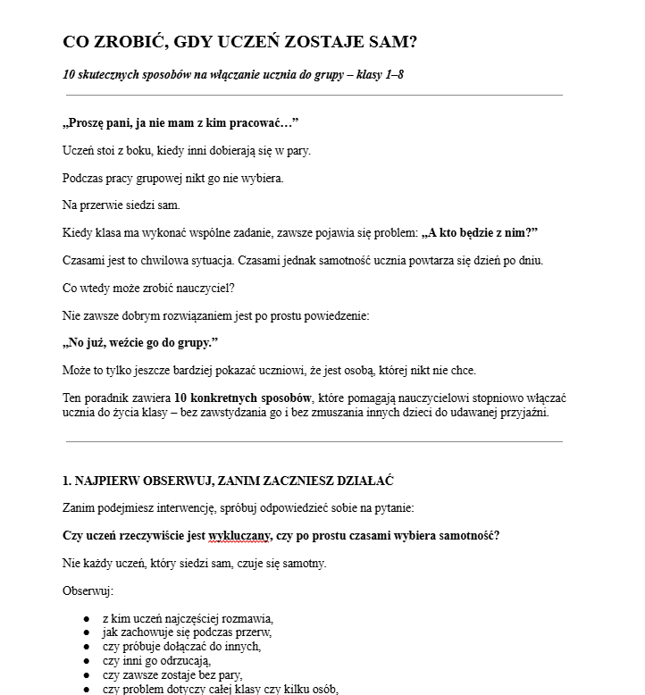 CO ZROBIĆ, GDY UCZEŃ ZOSTAJE SAM