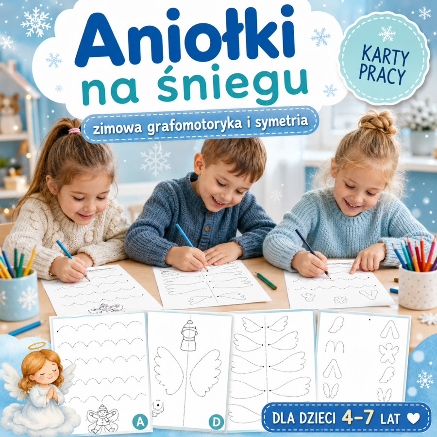 Aniołki na śniegu — zimowa grafomotoryka i symetria