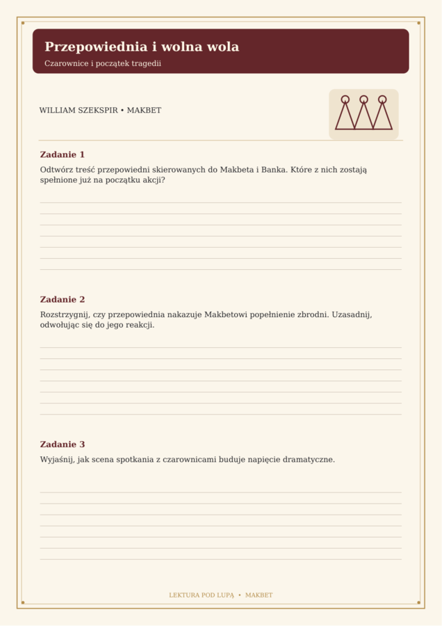 MAKBET – William Szekspir | 18 kart pracy z kluczem | Lektura pod lupą – Matura