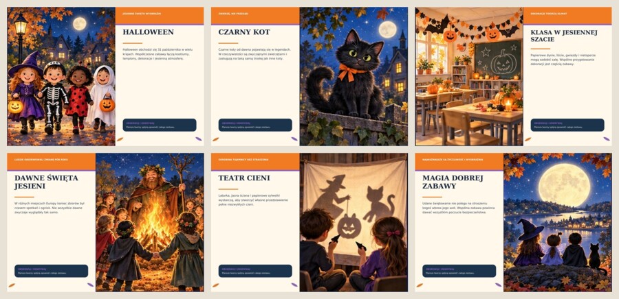 Halloween | gazetka premium, przedszkole i klasy 1–4, 18 plansz