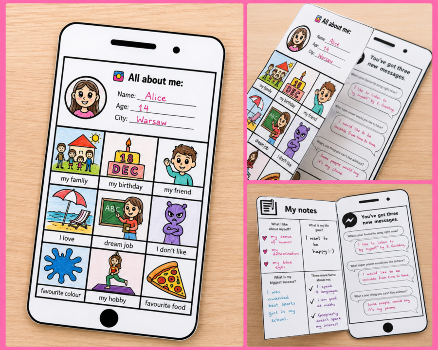 All about me - back to school craft, szablon wszystko o mnie, telefon język angielski