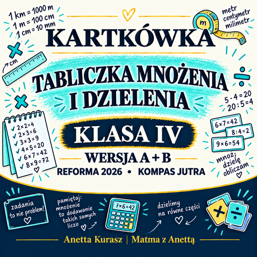 Kartkówka dla klasy IV - Tabliczka mnożenia i dzielenia - grupa A i B + klucz odpowiedzi