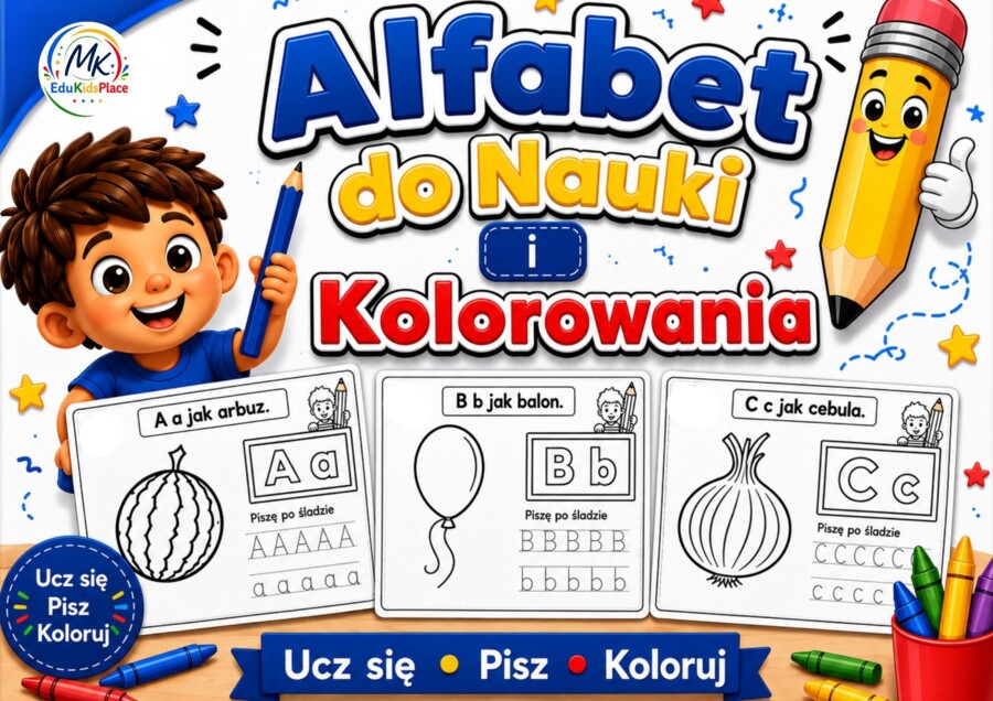 ALFABET DO NAUKI I KOLOROWANIA.