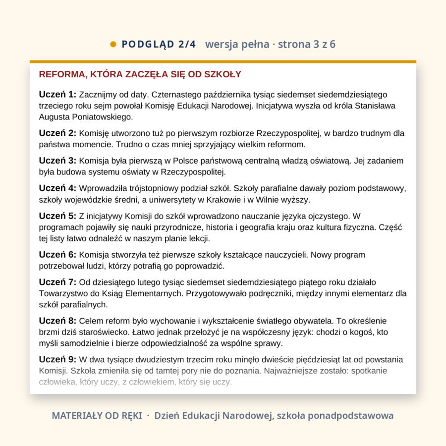 Scenariusz akademii na Dzień Edukacji Narodowej, szkoła ponadpodstawowa, wersja pełna i skrócona