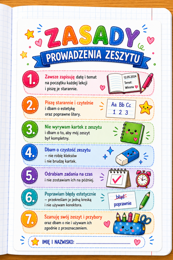 Zasady Prowadzenia Zeszytu - Wklejki Kolorowe