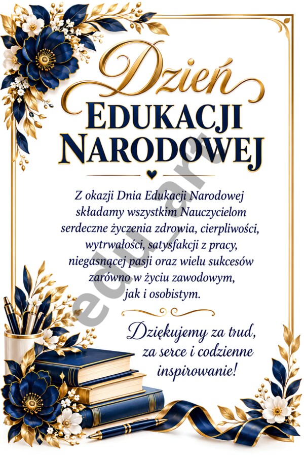 Wielki plakat XXL na Dzień Edukacji Narodowej – życzenia, granat i złoto (16 stron A4)