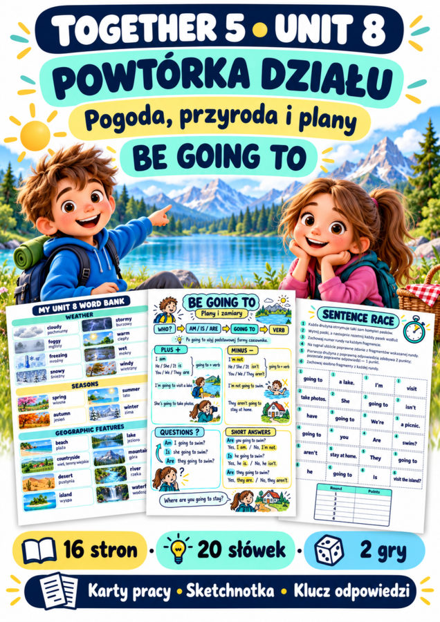 Together 5 Unit 8 – powtórka A1 | Pogoda, przyroda i be going to | 16 stron, 2 gry + klucz