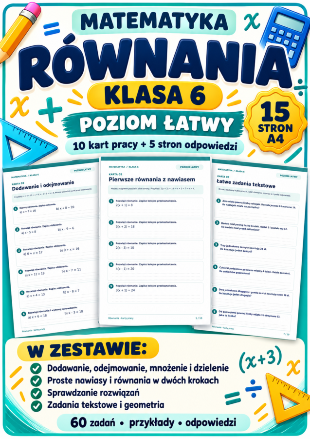 RÓWNANIA-Łatwe- klasa 6
