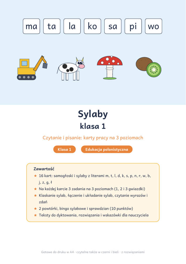 Sylaby klasa 1: czytanie i pisanie – karty pracy