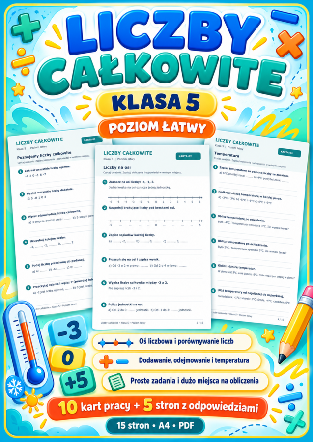 LICZBY CAŁKOWITE-ŁATWE-klasa 5