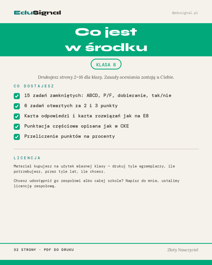 Próbny egzamin ósmoklasisty z matematyki: Liczby i działania , klasa 8 (karta odpowiedzi + zasady oceniania)