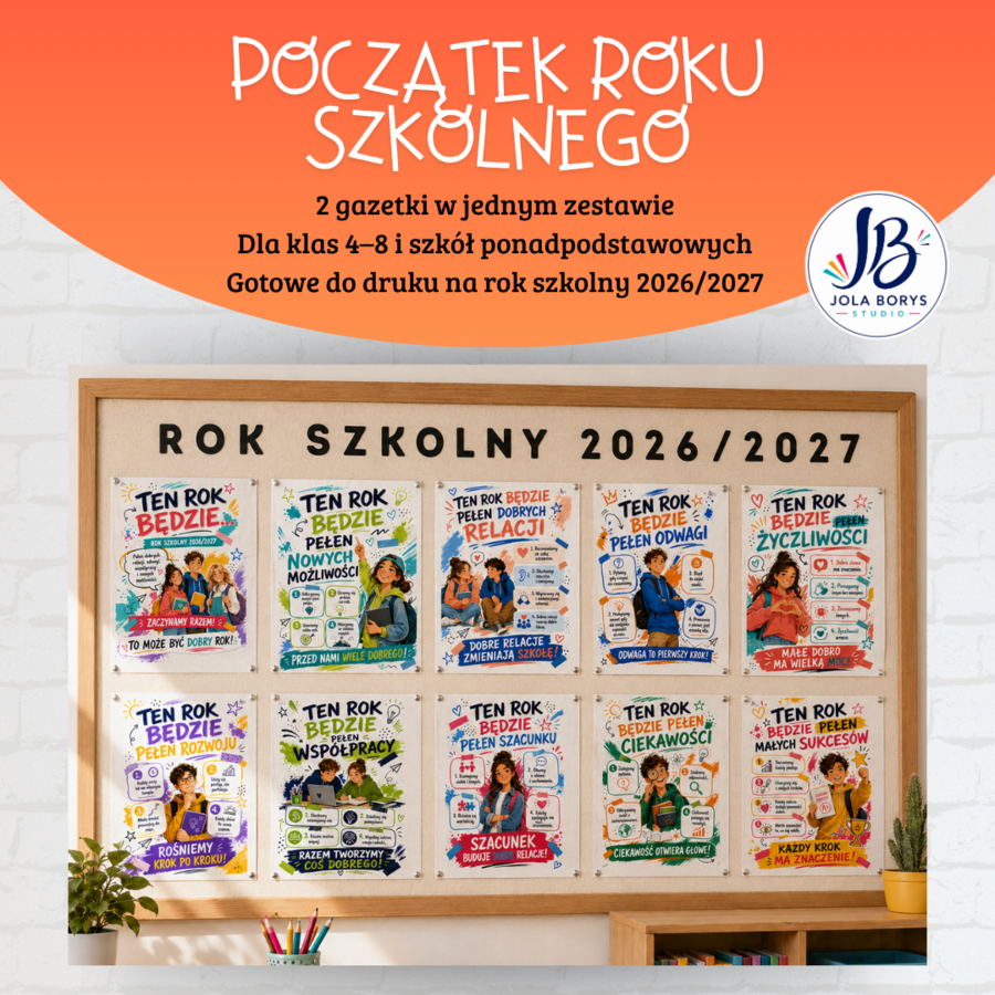 2 gazetki na początek roku szkolnego 2026/2027 – plakaty wychowawcze | klasy 4–8 i liceum