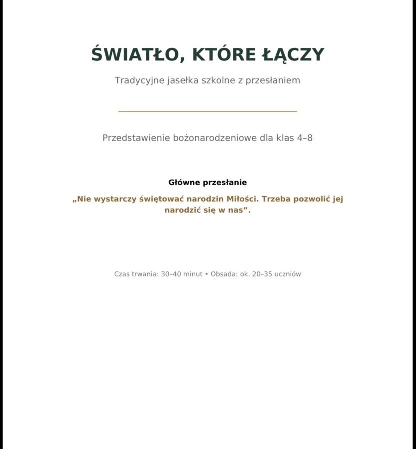Światło, które łączy - scenariusz jasełka, pakiet
