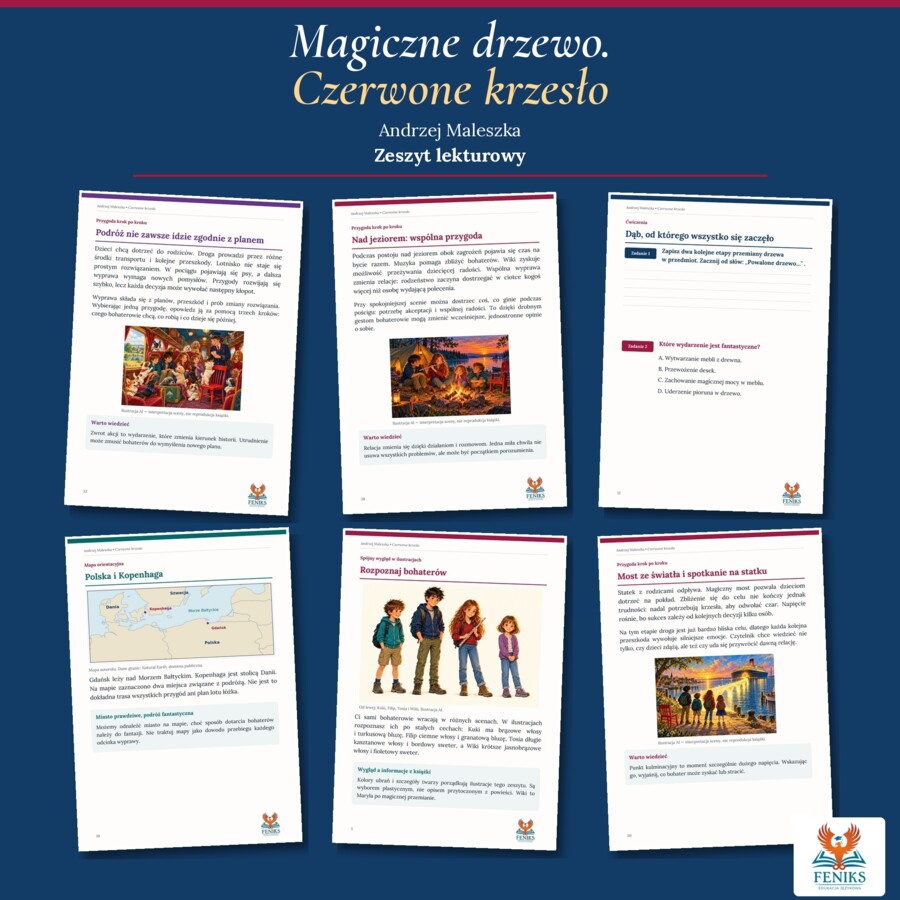 Magiczne drzewo. Czerwone krzesło — Andrzej Maleszka | Zeszyt ucznia szkoły podstawowej: szczegółowe omówienie, 80 zadań i klucz odpowiedzi